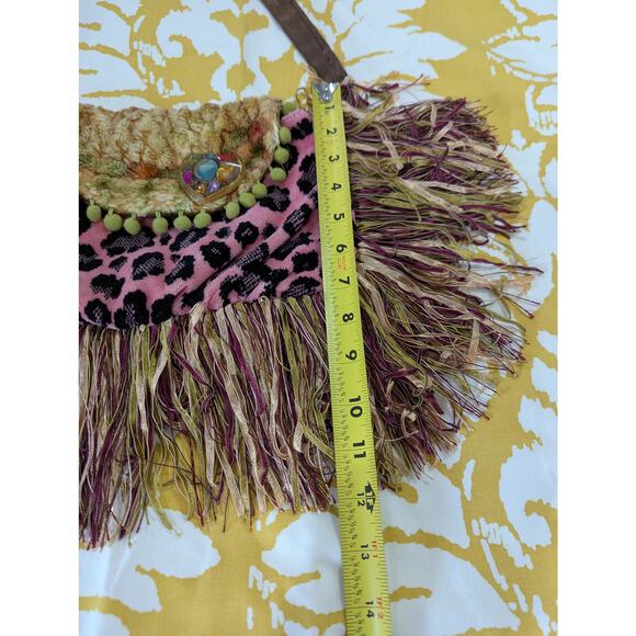Boho Hippy Tapestry Pink Leopard multicolor Bag Purse Long Adjustable Straps - Picture 8 of 9